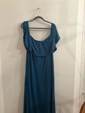 PinkBlush Maternity Teal Blue Off Shoulder Ruffle Maxi Dress